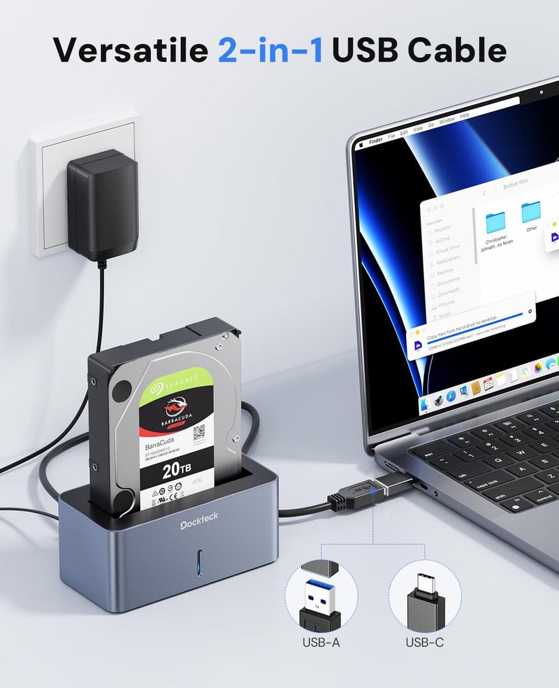 Dockteck USB 3.0 to SATA External Hard Drive Docking Station, 2.5/3.5 Inch SATA HDD & SSD 5Gbps Aluminum Docking Station, Support UASP - Image 3